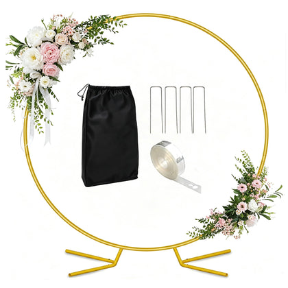 7.2FT Round Balloon Arch Stand Kit, Heavy Duty Gold Steel Circle Backdrop Frame with Stable Base & Carry Bag for