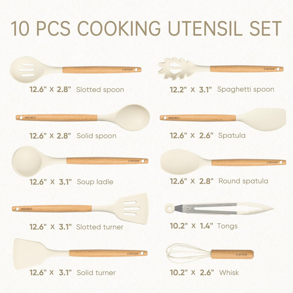 Silicone Cooking Utensils Set, Kitchen Utensils Set 10 Pcs for cooking, BPA Free Spatula Set with Heat Resistant Wood