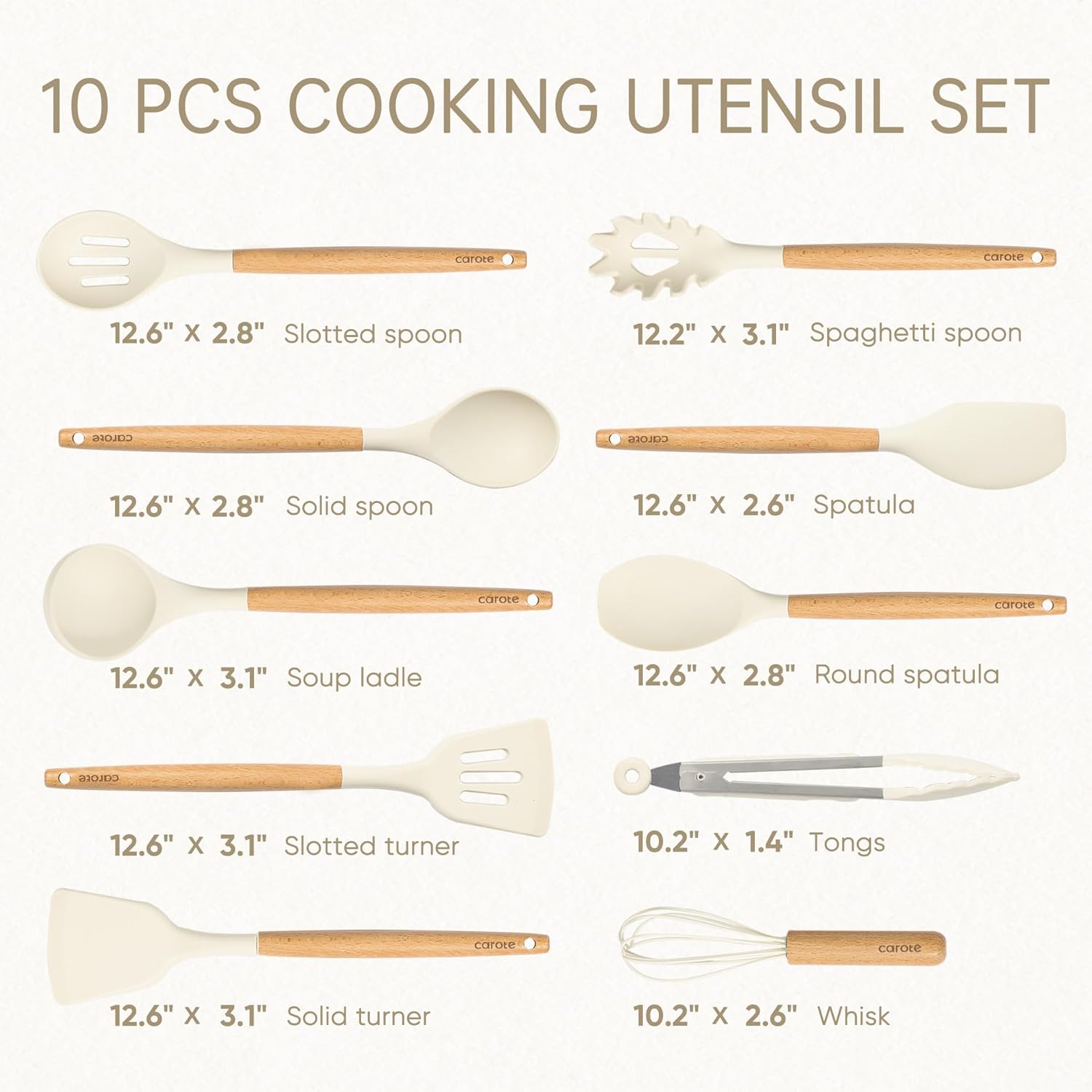 Silicone Cooking Utensils Set, Kitchen Utensils Set 10 Pcs for cooking, BPA Free Spatula Set with Heat Resistant Wood