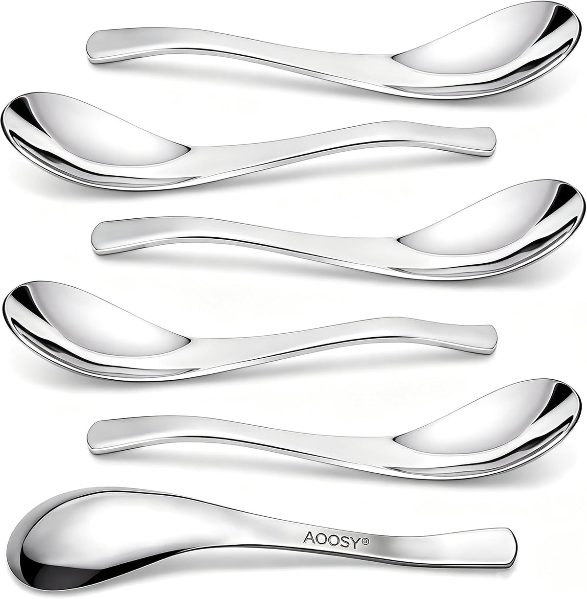 Soup Spoons,Heavy Duty Thick Short Handle Ramen Spoon, Set of 6