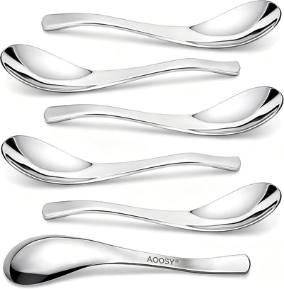 Soup Spoons,Heavy Duty Thick Short Handle Ramen Spoon, Set of 6