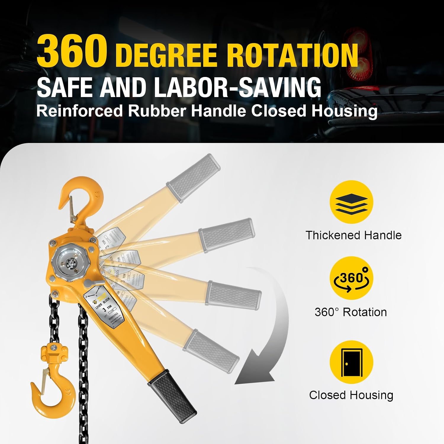 3 Ton Manual Lever Chain Hoist, G80 Galvanized Carbon Steel with Weston Double-Pawl Brake, Chain Come Along and
