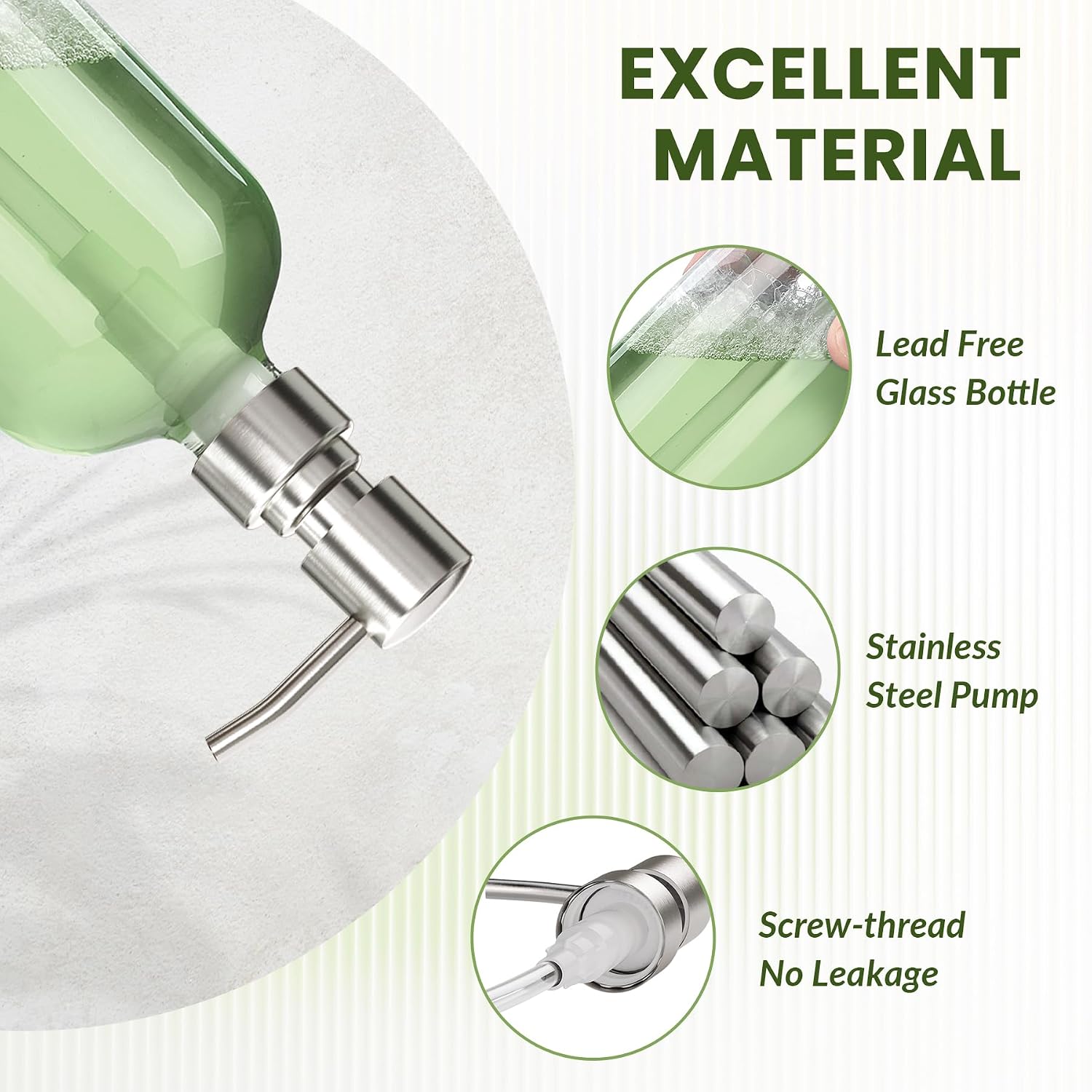 Soap Dispenser, 2 Pack Glass Soap Dispenser with Pump Stainless Steel, 17 Oz Hand Soap Bottles Bathroom Kitchen, Clear