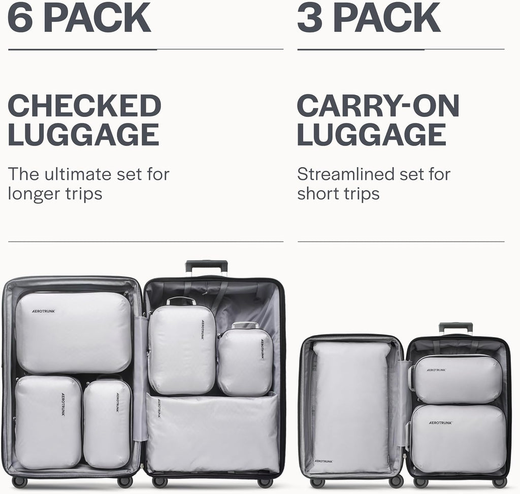 Ultralight Compression Packing Cubes for Travel, 6-Pack, Light Grey