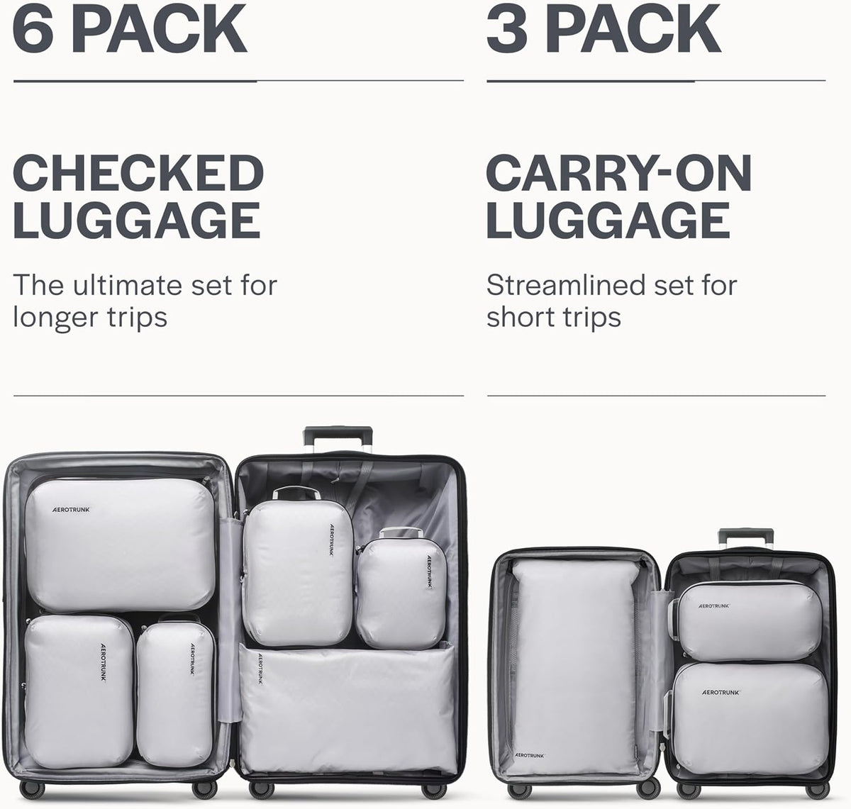 Ultralight Compression Packing Cubes for Travel, 6-Pack, Light Grey