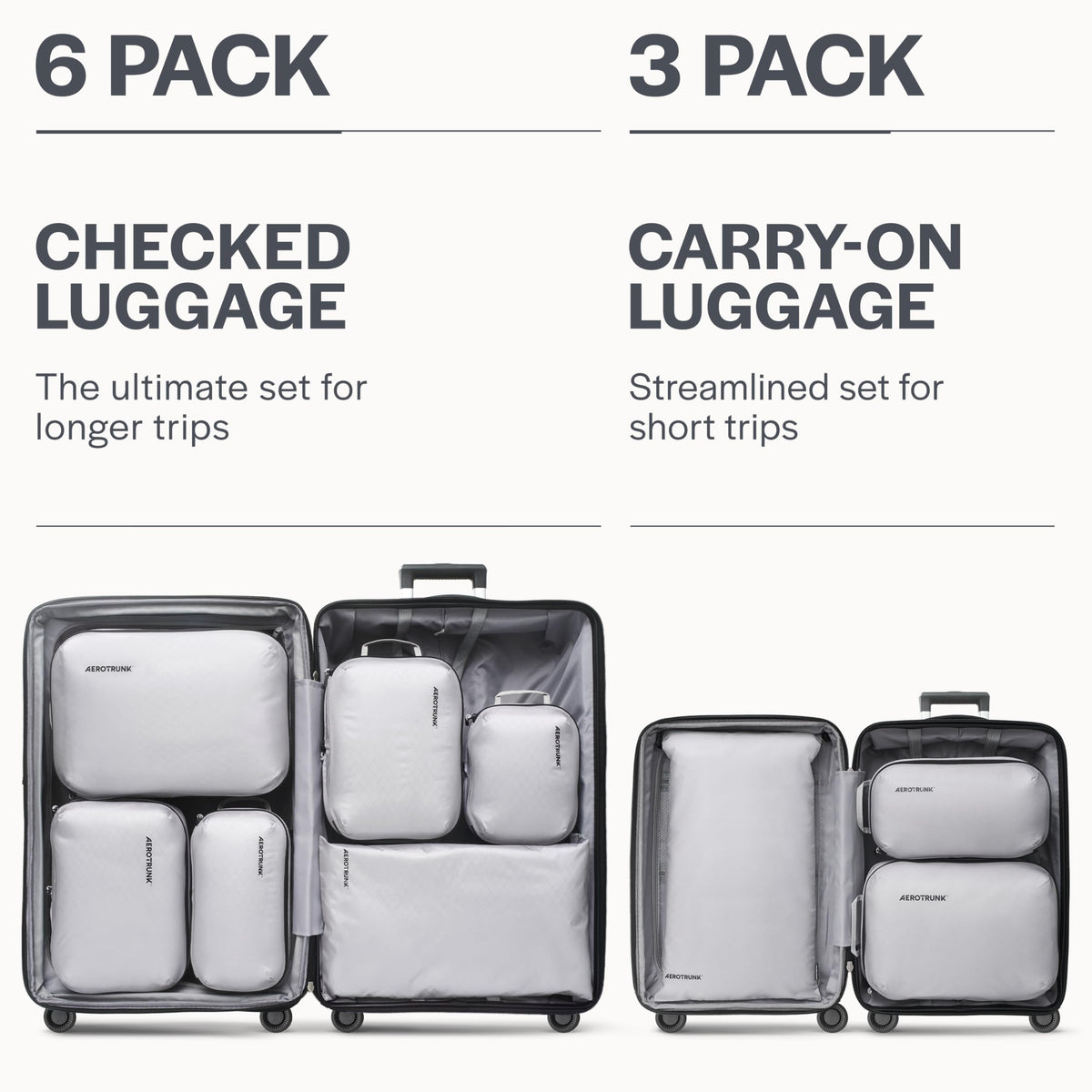 Ultralight Compression Packing Cubes for Travel, 3-Pack, Grey