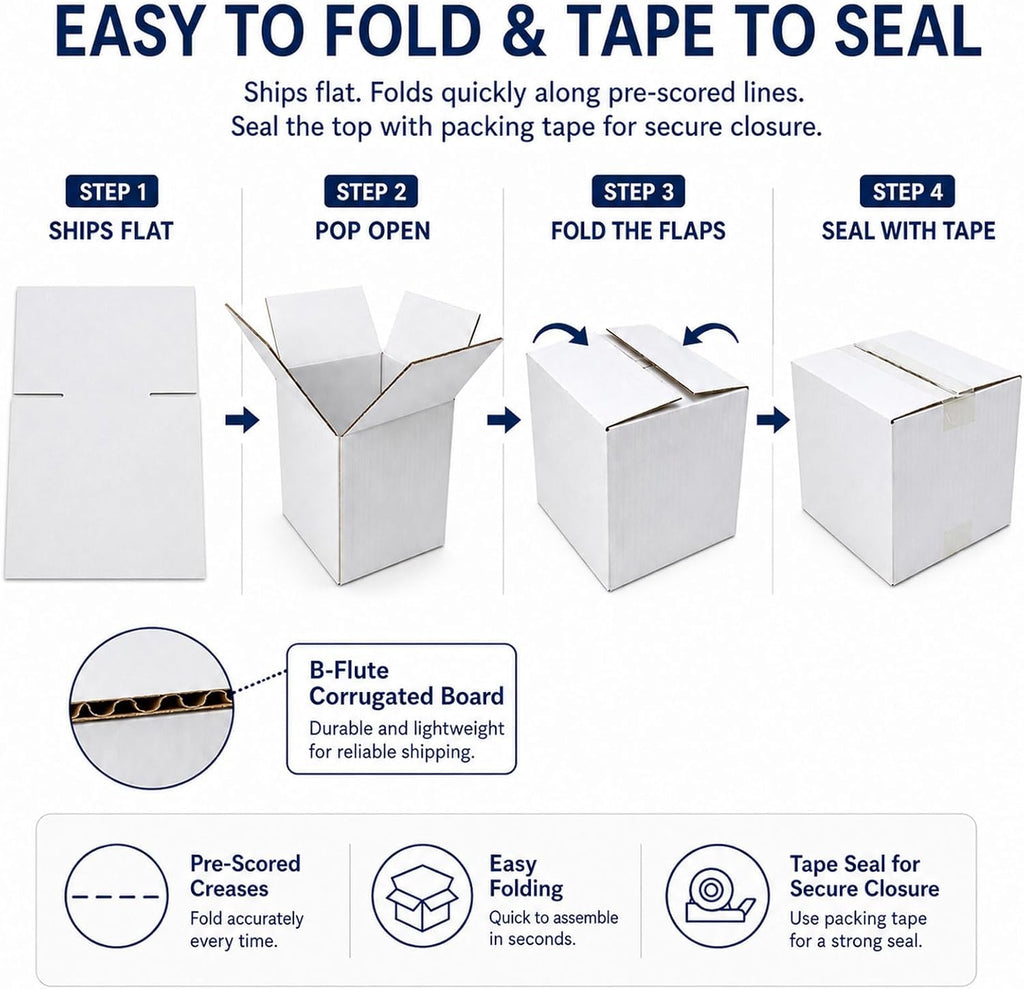 9x9x6 White Shipping Boxes, 25 Pack