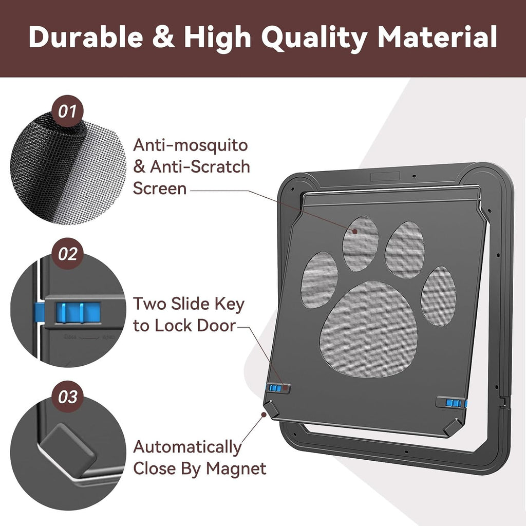 Large Dog Door for Screen Door, Easy Install Lockable Pet Screen Door for Sliding Door, Doggy Screen Door, Gray