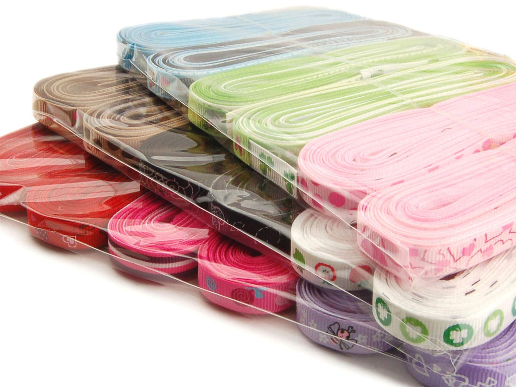 180 Yards 3/8" (10mm) Printed Grosgrain Ribbon Set for Crafts and Sewing