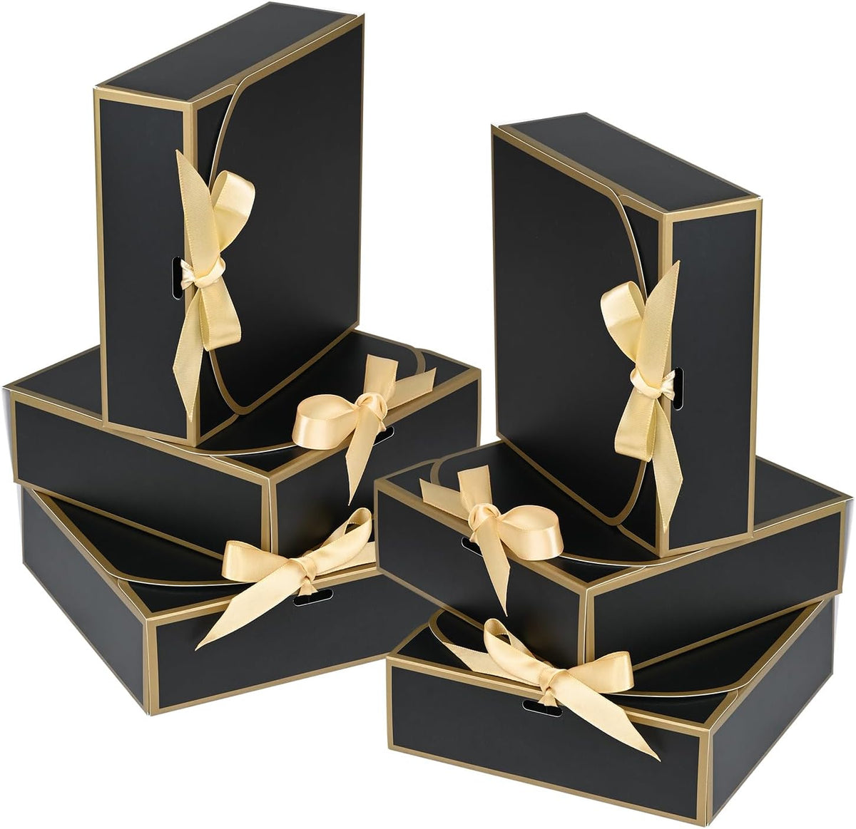 10 Pack Small Gift Boxes with Lids, Black Gift Boxes with Ribbons