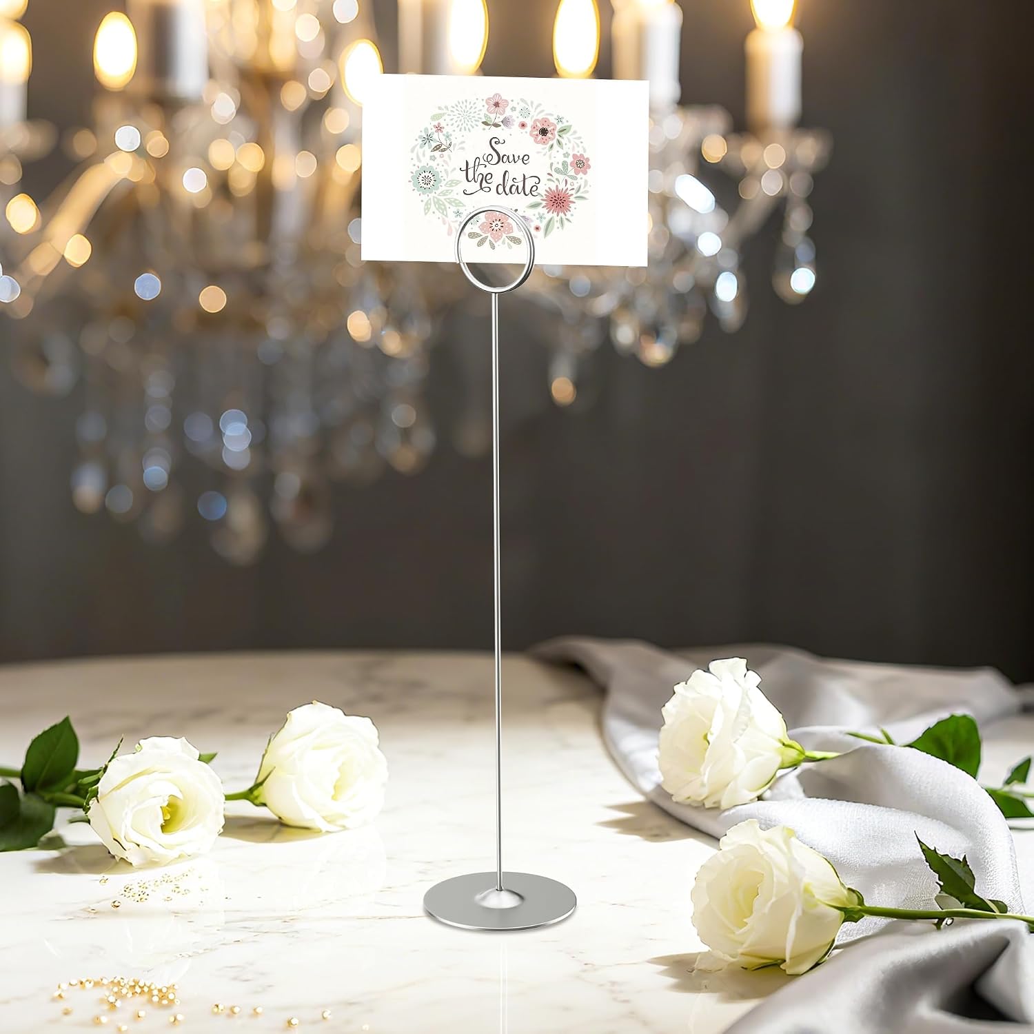 16PK Place Card Holders 12 Inch Table Number Holders Table Card Holders Steel Card Holders for