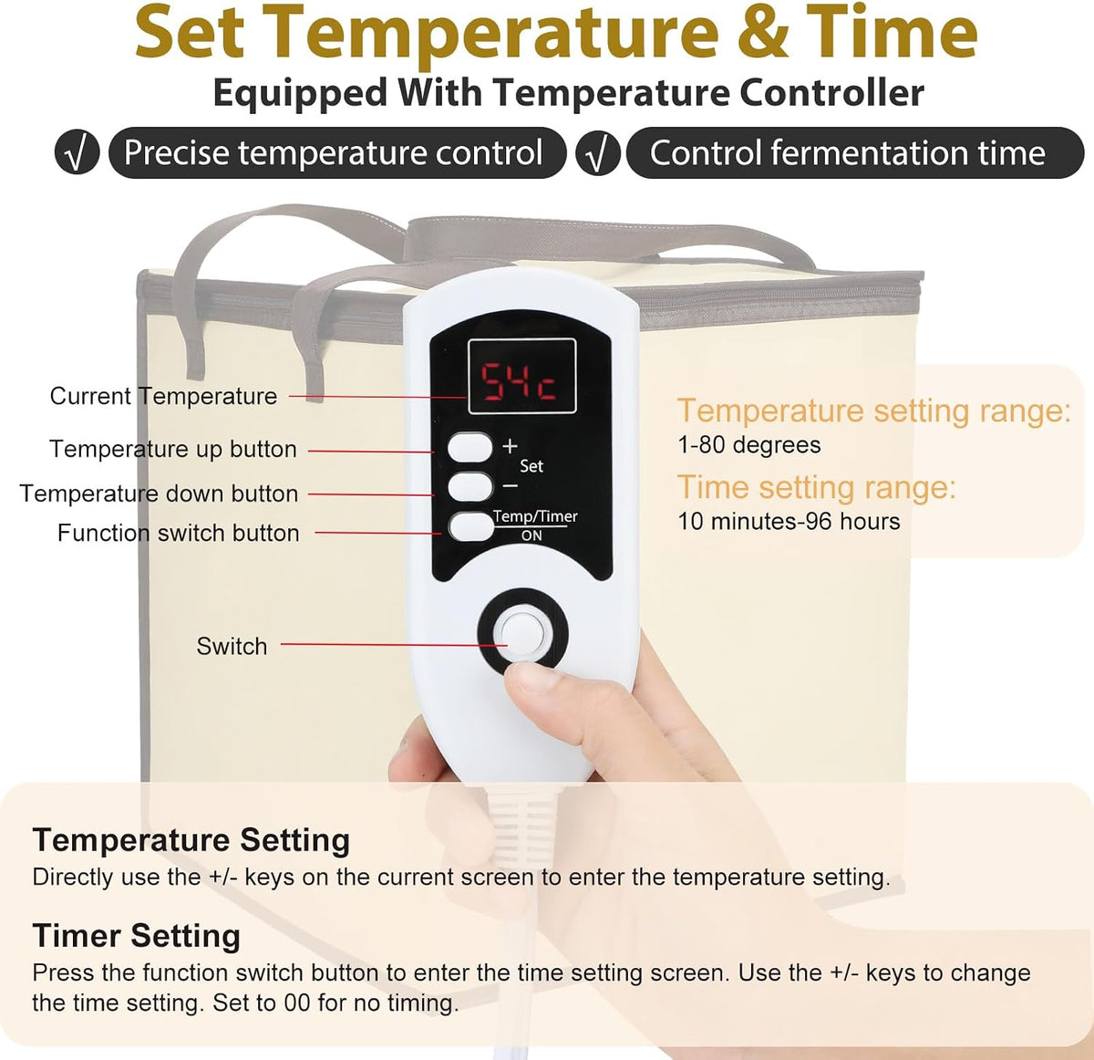 Dough Proofer with Heater, Bread Pizza Dough Proofing kit Temperature Control Proofing Accessories for Making Bread