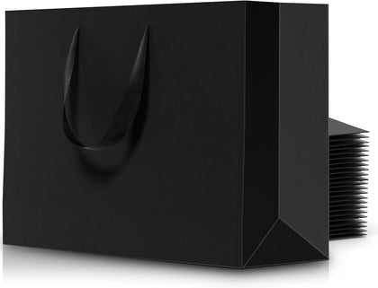 Gift Bags Extra Large Black: 16x6x12 Inch 12pcs Black Paper Bags With Handles Bulk For Party Shopping Birthday