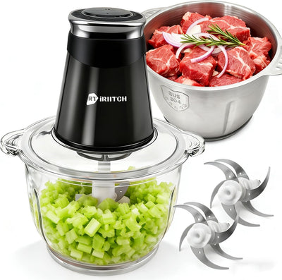 Food Processor, 500W Electric Food Chopper | 2 Bowls (10 Cup+5 Cup), 2 Bi-Level Blades, Meat Grinder