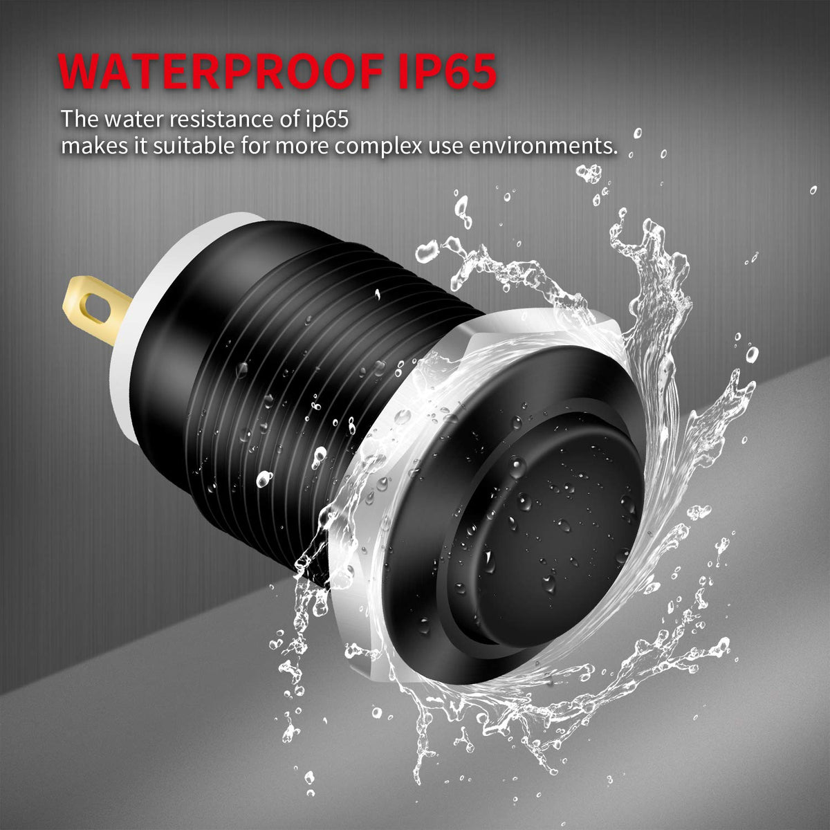 DaierTek 6pcs 12V Momentary Push Button Switch Waterproof Black Metal 12mm 1/2'' Small Round Power Pushbutton 2 Pin Push ON
