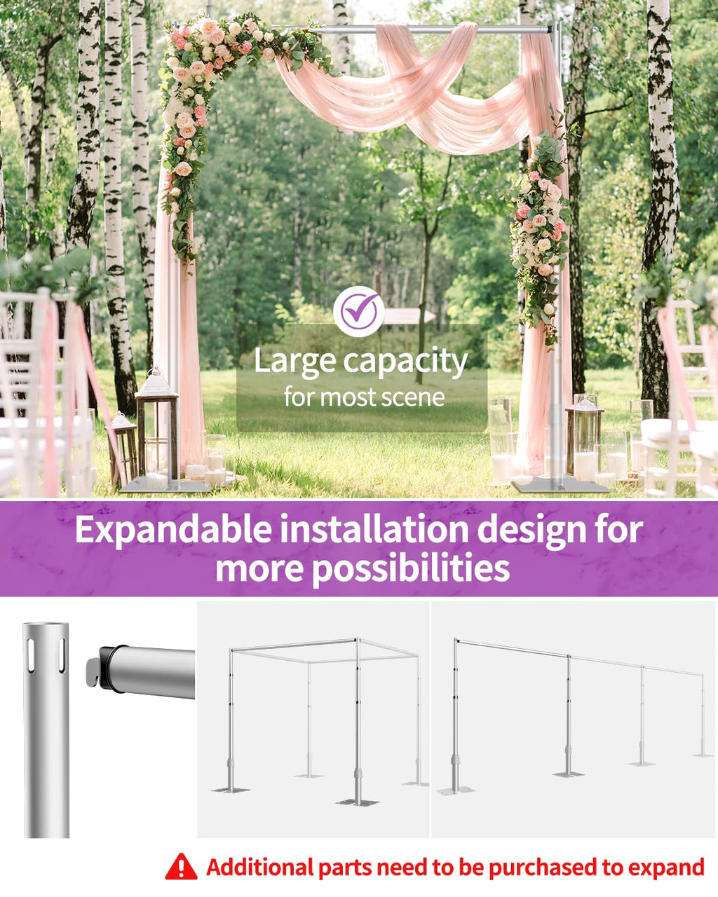 10x10ft Heavy Duty Pipe and Drape Stand Kit with Flat Base, Silver