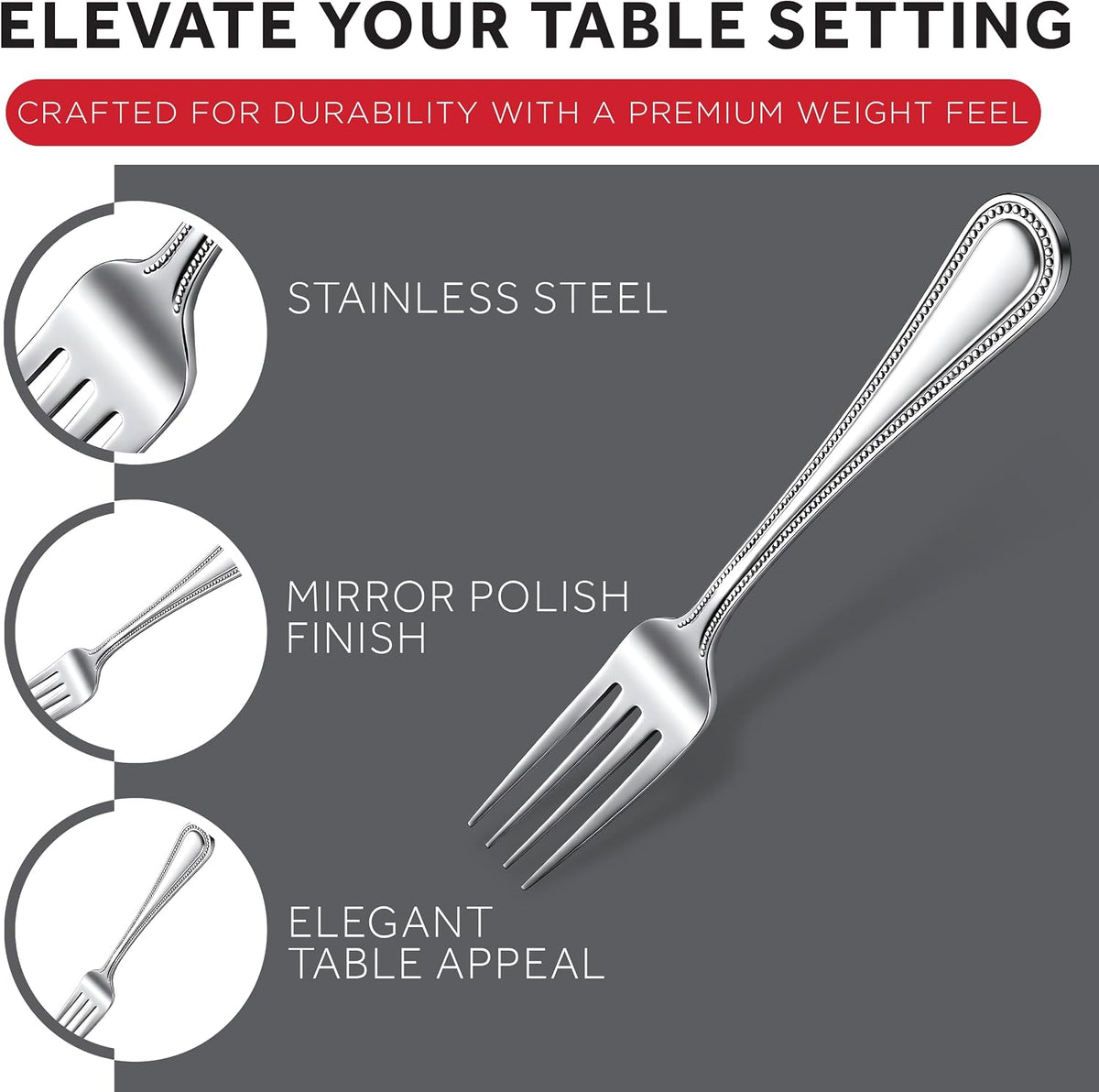 12-Piece Dots Dinner Fork Set, 18-0 Stainless Steel,Silver