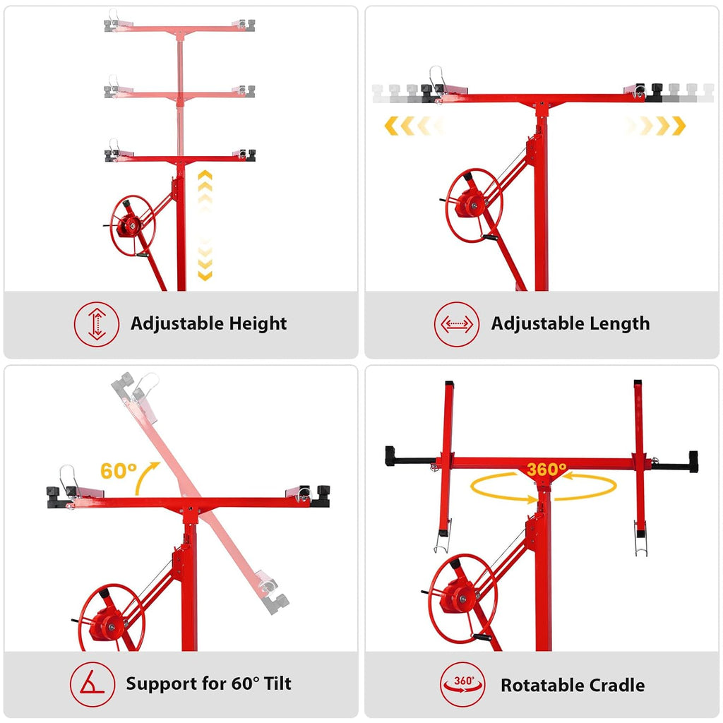 11FT Drywall Lift, Drywall Jack Lift for Ceiling | 360° Adjustable Drywall Panel Hoist, 150LBS Heavy Duty Drywall