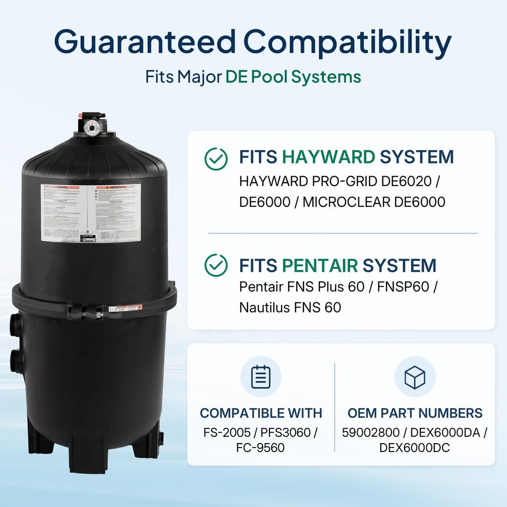 FS-2005 DE Pool Filter Grid Set, 60 Sq Ft, 30 in, 7 Full + 1 Partial