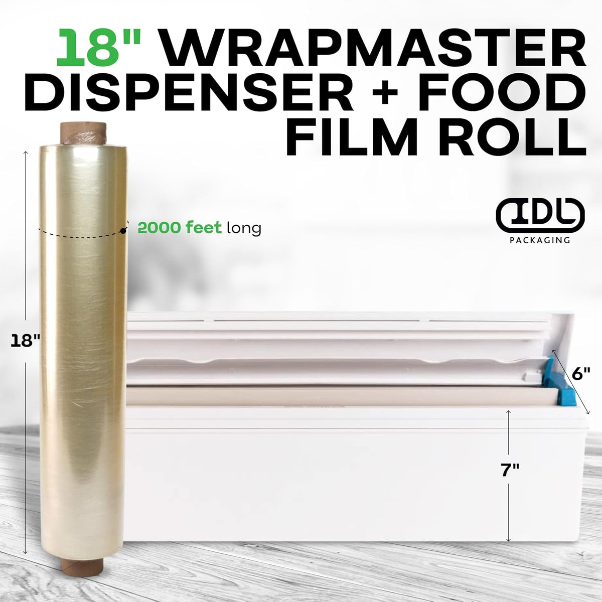 18" x 2000' Food Wrap Film Roll, with WrapMaster Dispenser