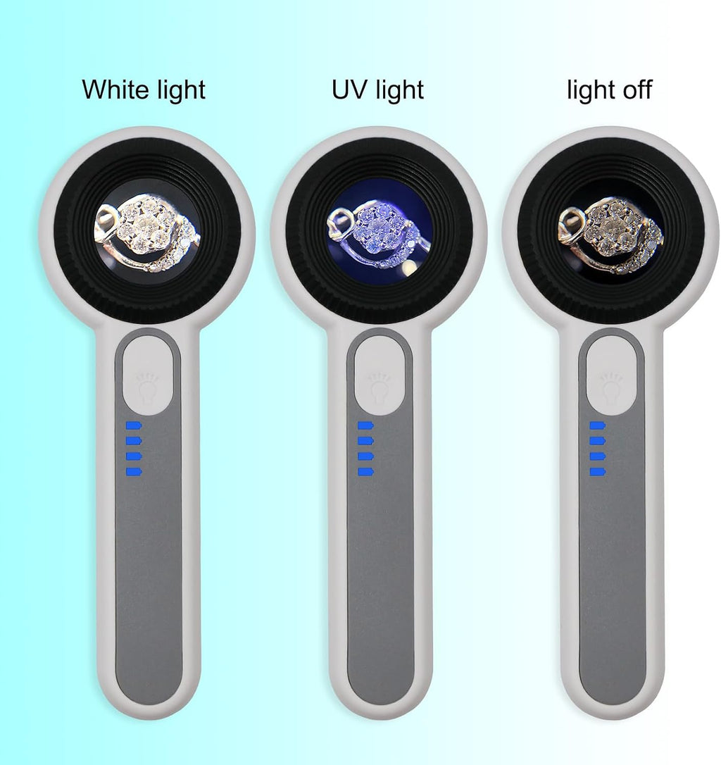 Handheld Magnifier 60X with UV&LED Lights Jeweler Loups Magnifying Glass with 30mm Optical Lens, Touch Light Control