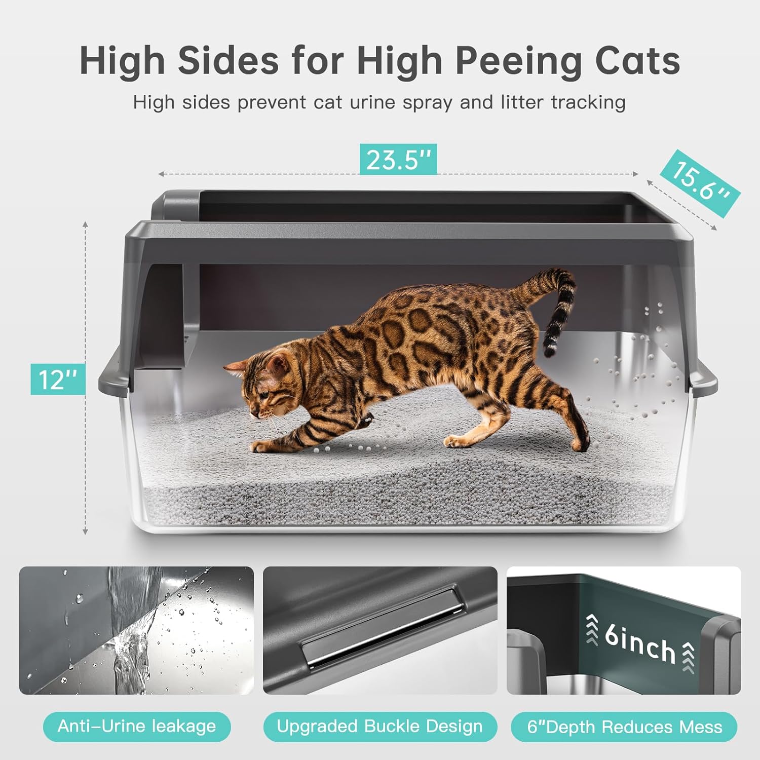 Enclosed Stainless Steel Cat Litter Box with Lid, XL Extra Large Litter Box for Big Cats, Metal Litter Pan High