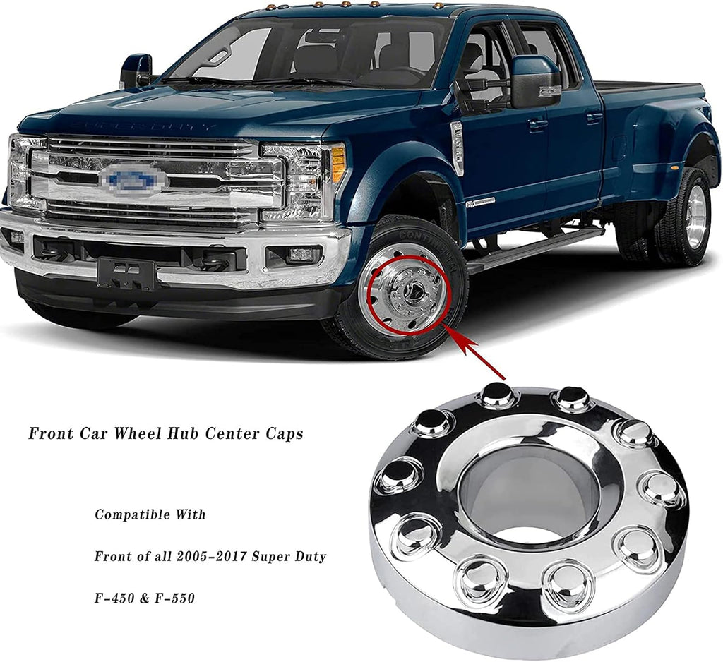 Front 10 Lug Chrome Wheel Center Hub Cap Compatible with Ford F450 F550 Super Duty 2005‑2017, 19.5 Inch 4WD Front