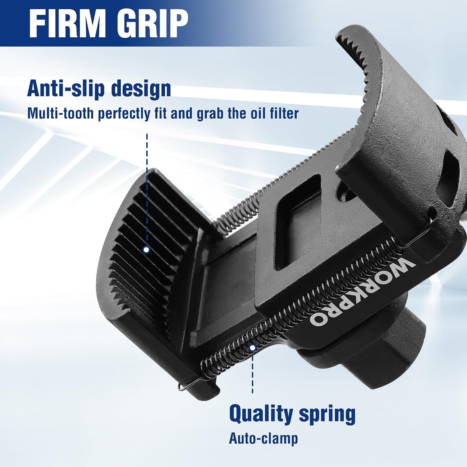 Universal Oil Filter Wrench (2-3/8 to 3-1/8") Adjustable with Auto-Clamp Spring, Oil Filter Removal Tool, Oil Filter