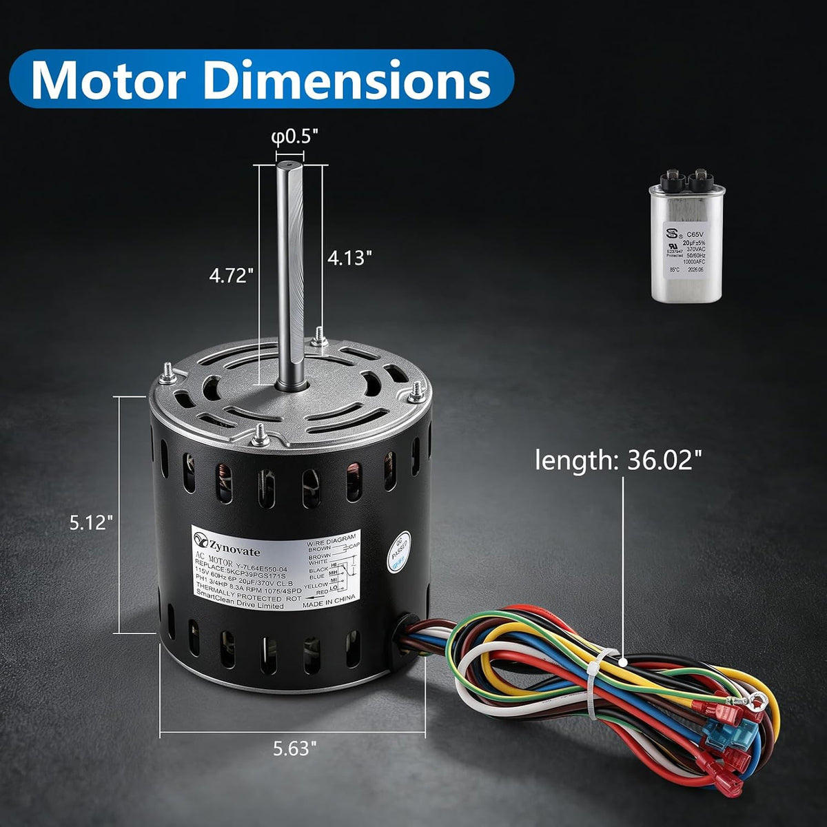 5KCP39PGS171S Furnace Blower Fan Motor 3/4 HP 115V 1075RPM 4-Speed
