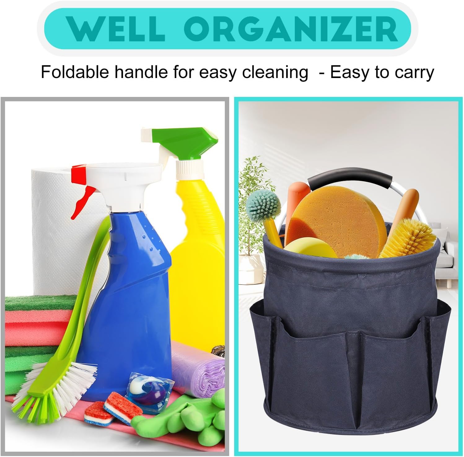 Cleaning Caddy for Cleaning Supplies,17L Cleaning Supply Caddy with Handle Foldable Cleaning Supplies Organizer
