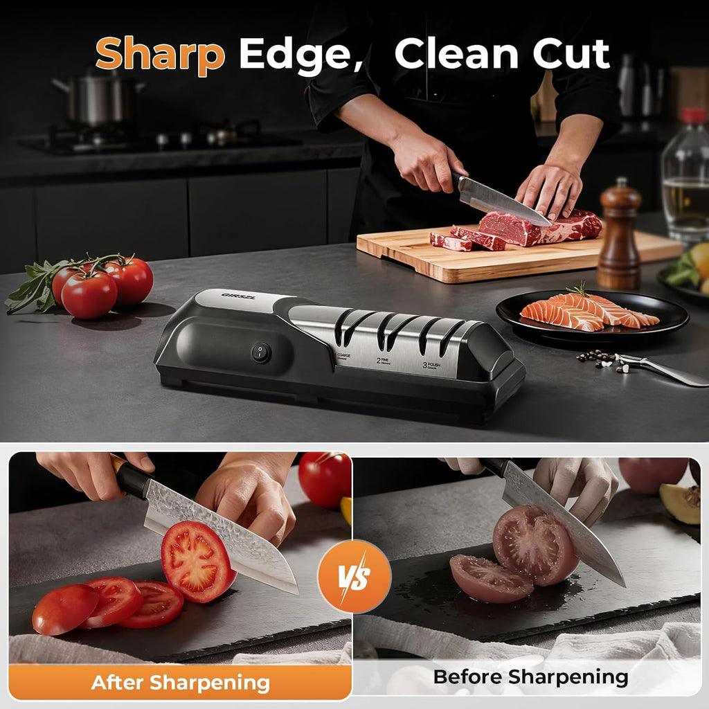 Kitchen Professional Electric Knife Sharpener: 3-Stage 100% Diamond Abrasives Knife Sharpeners with 15° Precision