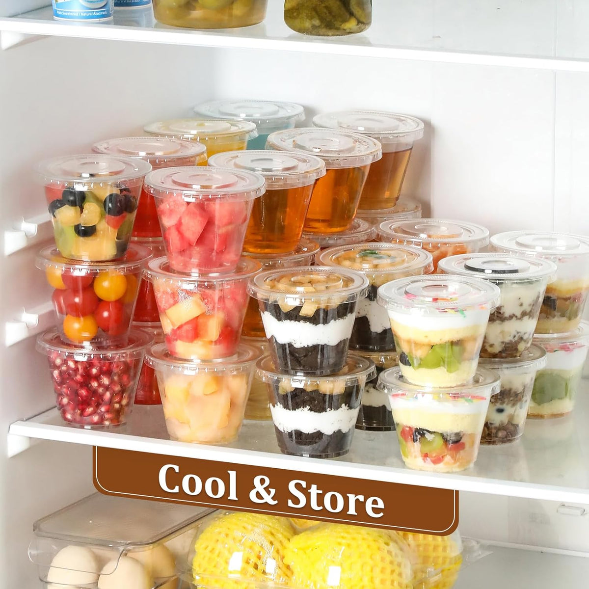 [50 Sets, 9 oz Clear Plastic Cups With Flat Lids No Hole, Disposable Cups With Lids for Ice Cream, Pudding, Cake