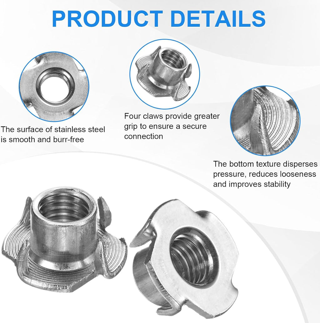 M METERXITY 20-Pack M12x13mm T-nut, 4-Pronged Tee Nut Threaded Insert
