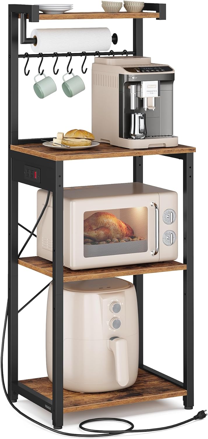 4-Tier Kitchen Bakers Rack with Power Outlet, 17.7-Inch Wide