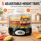 Food Dehydrator, 5 BPA-Free Trays, Adjustable Temp, 48H Timer, 420W