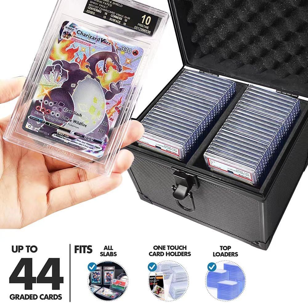 Graded Card Slab Storage Box Fits 44 PSA/BGS/FGS/SGC Graded Cards - Top Loader Card Holder Case Collector Box for