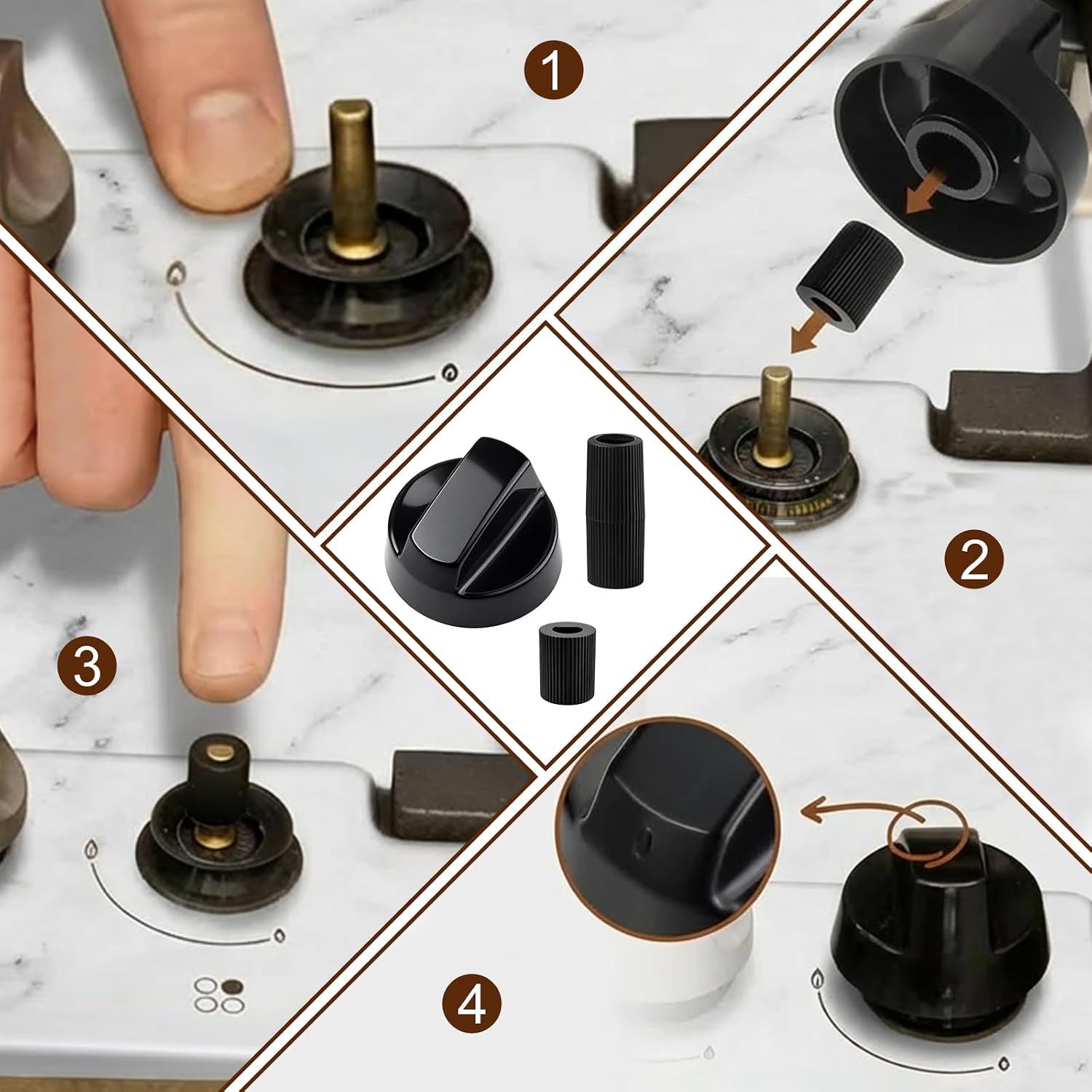 Universal Control Knobs Replacement Kit - 4 Pack Black Oven Control Knobs Replacement with 12 Adapters, Upgraded