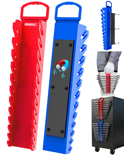 2-Pack Magnetic Wrench Organizer Set, 24-Slot Premium Wrench Rack Holder with Non-Slip Carry Handle for Tool Box