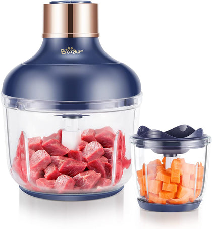 Food Processor, Electric Food Chopper with 2 Glass Bowls (8 Cup+2.5 Cup), 400W Power Grinder with 2 Sets Stainless