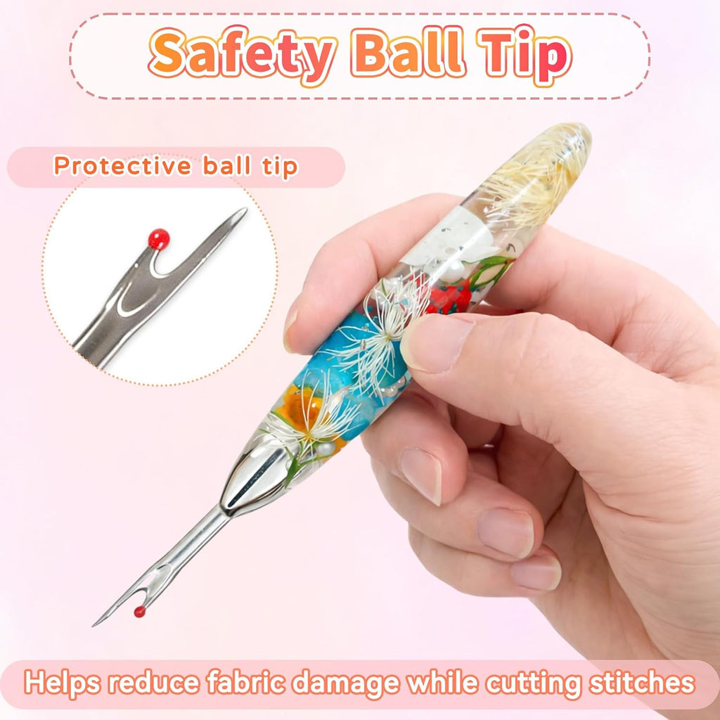 Seam Ripper Set, Small & Large Stitch Remover Tools with Resin Handles, Thread Pick Seam Cutter for Sewing, Stitch