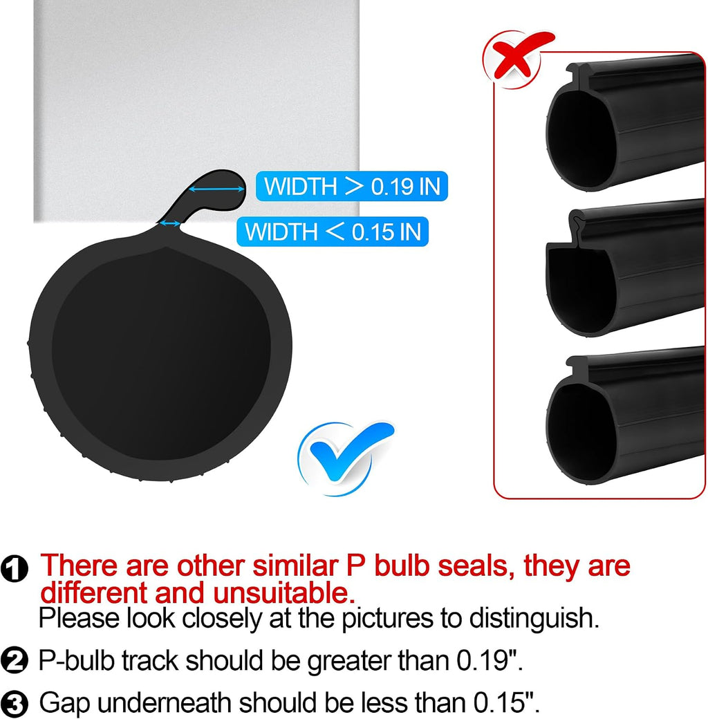 16.5FT Garage Door Bottom Seal Rubber 0.19" P Bulb Bottom Garage Weather Stripping for Single Channel, Flexible