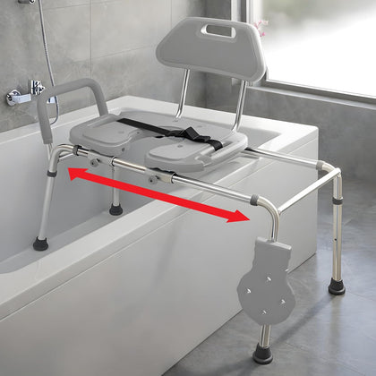 Sliding Shower Chair HydroGlyde Premium Heavy Duty, Padded Bathtub Transfer Bench with Cut Out Seat, for Bath Tub