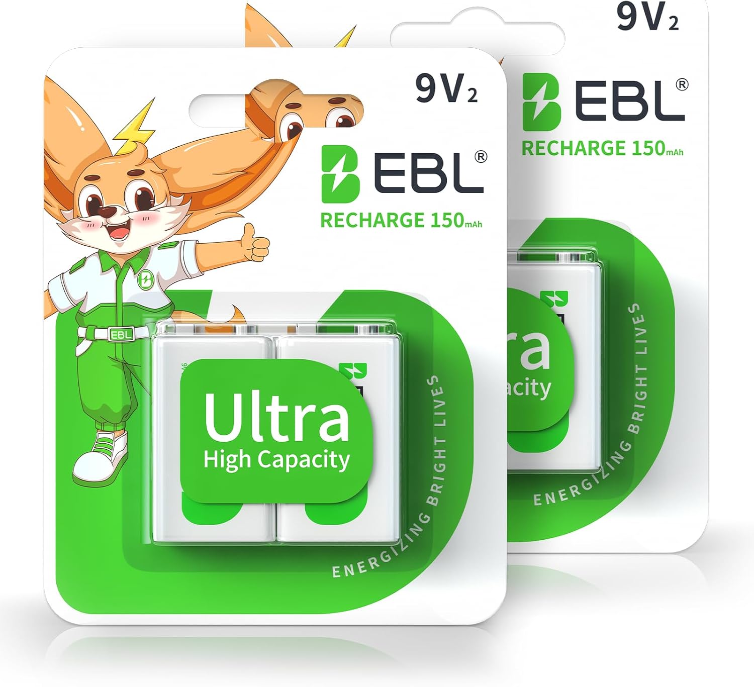 9V Rechargeable Batteries 150mAh Ni-MH, 4-Pack | Long-Lasting 9 Volt Batteries for Smoke Detectors, Toys, and