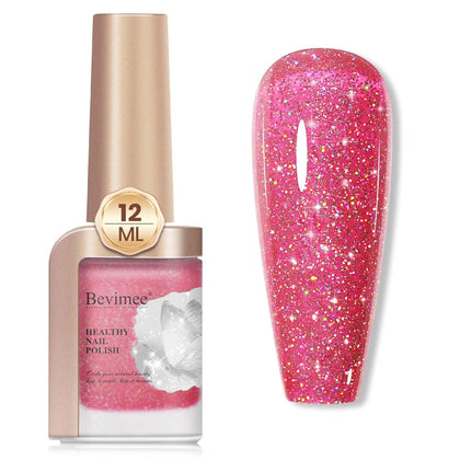 Pink Glitter Sparkle Nail Polish Quick Dry Shimmer Holographic
