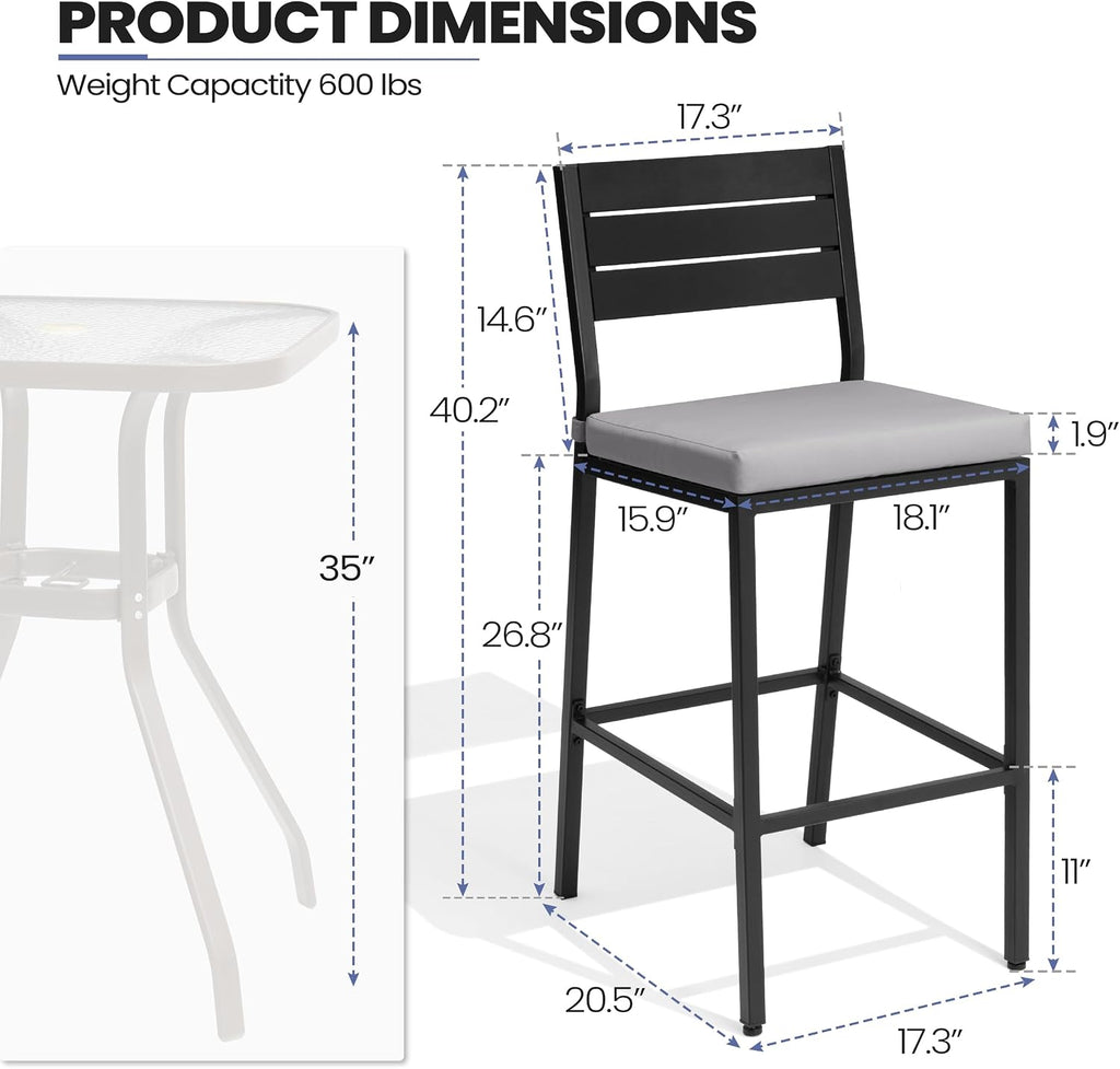26.8"Outdoor/ Indoor Counter Height Bar Stools Set of 4 with Backrest