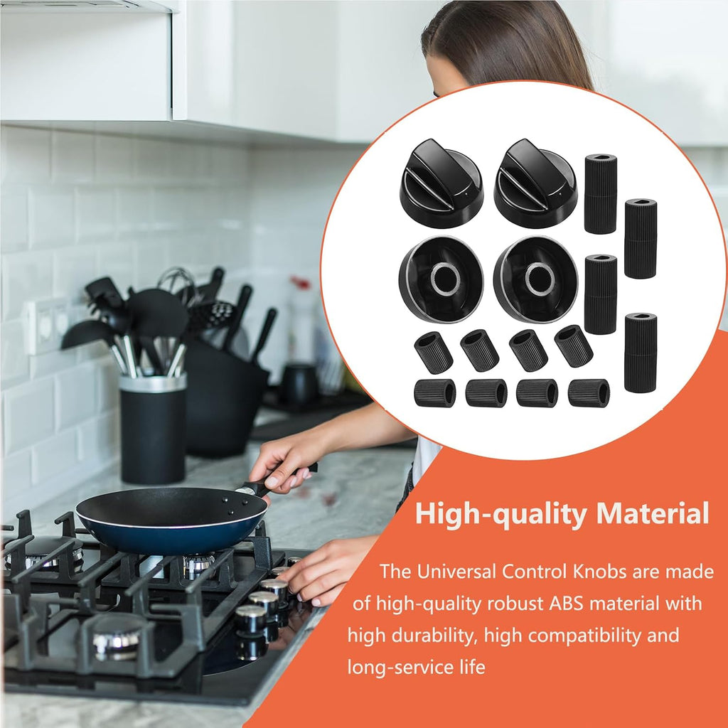 Upgraded 4 Pack Universal Control Knobs with 12 Adapters Black | Wide Application for Oven Stove Range Universal
