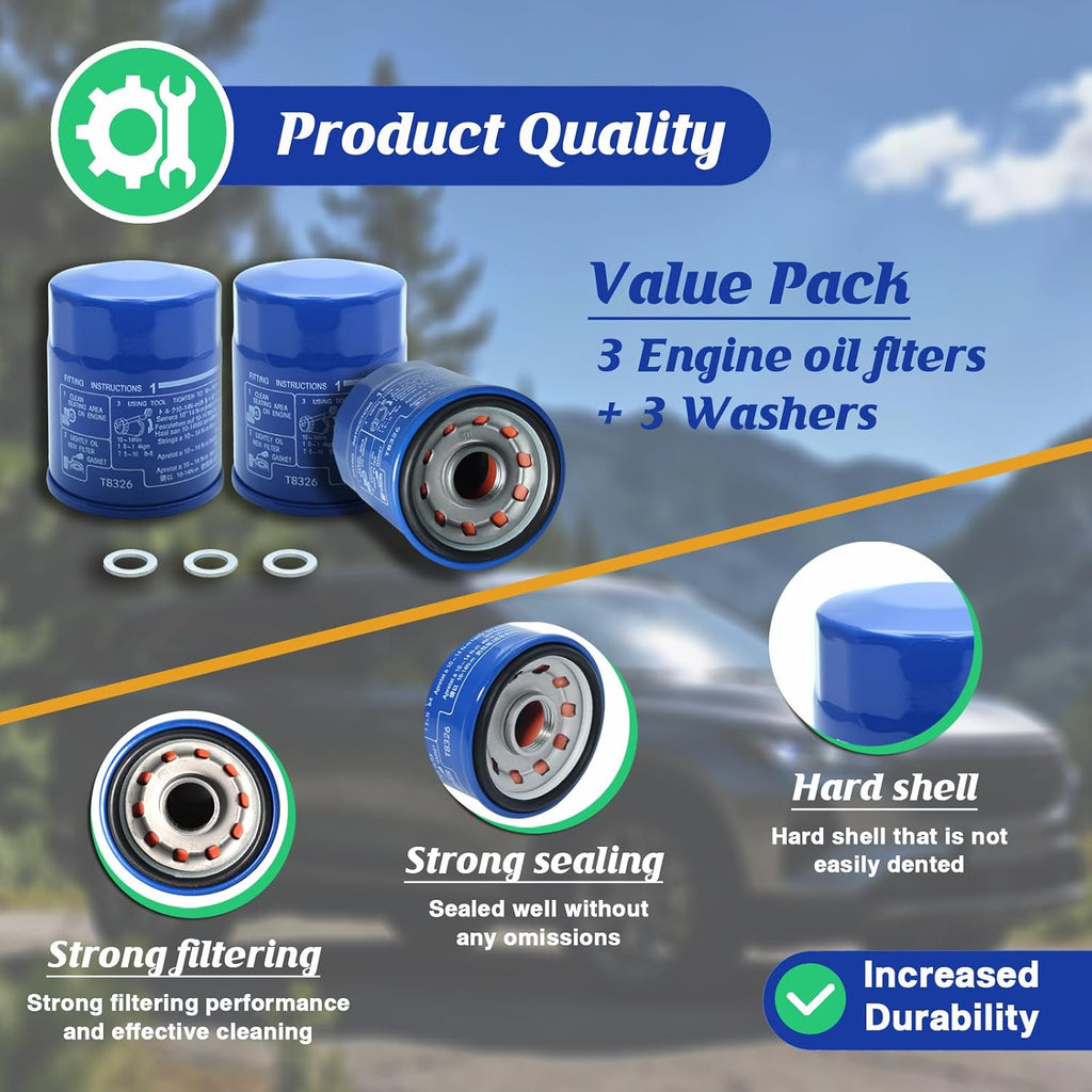 3PCS CMDOCK Oil Filter, Upgraded Version 15400-PLM-A02, with Washers