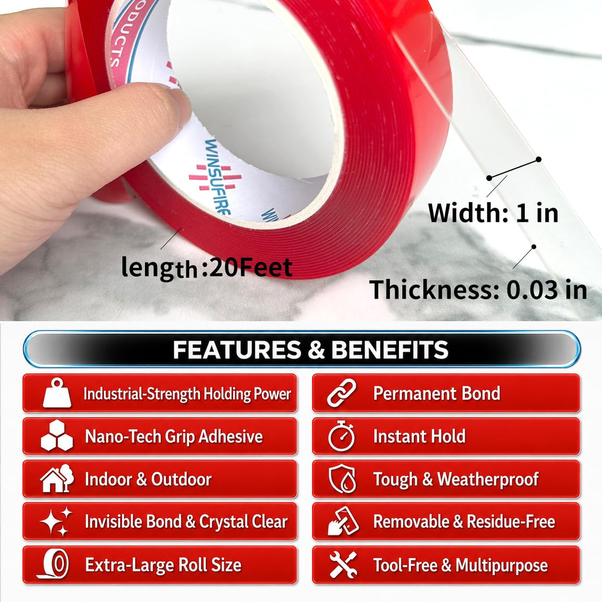 ClearNano Double Sided Tape High Viscosity 1 inch 20FT