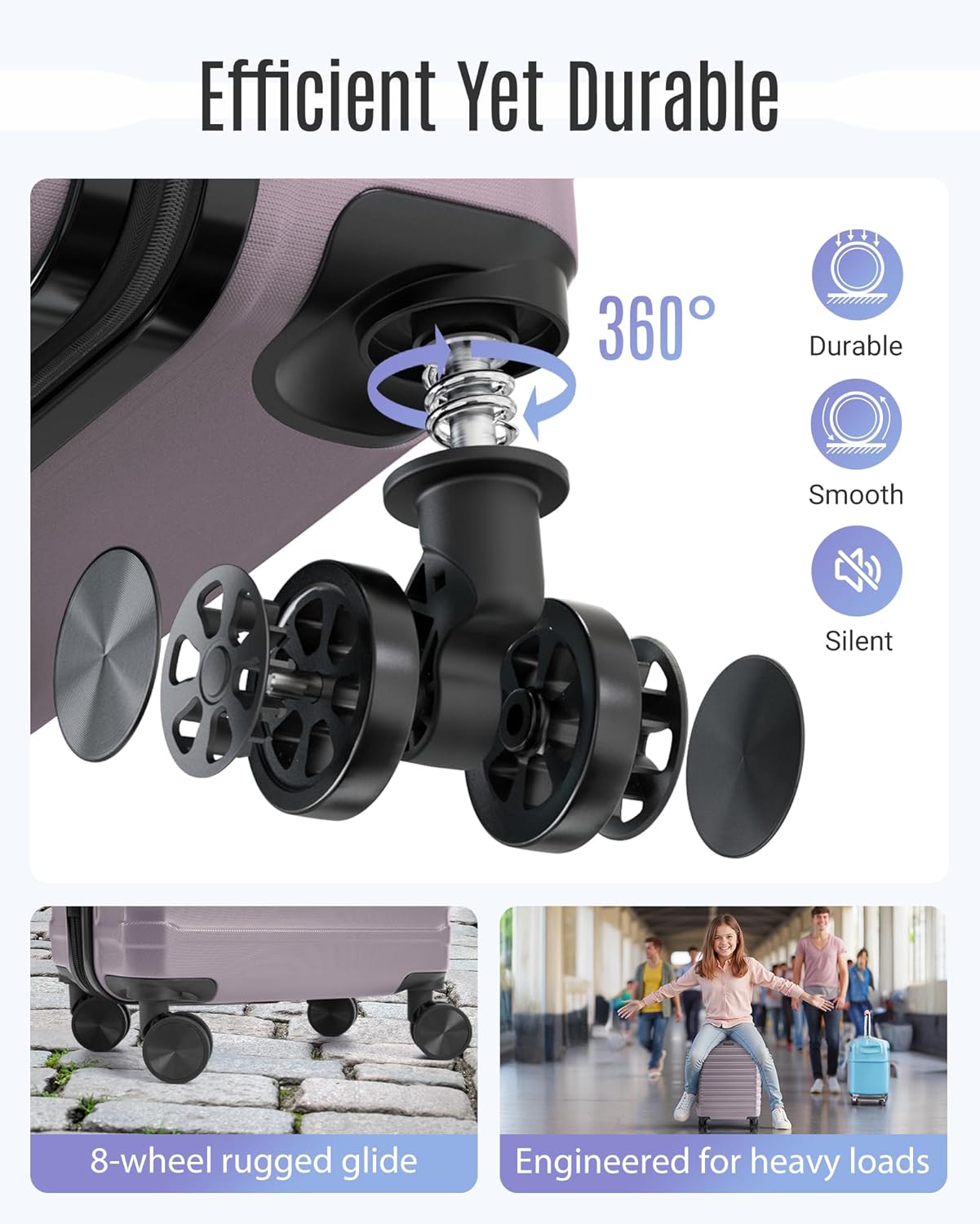 Luggage Sets, 3 Piece Durable Suitcase Set with Spinner Wheels, 3 Pcs Hardside Lightweight luggage with TSA Lock