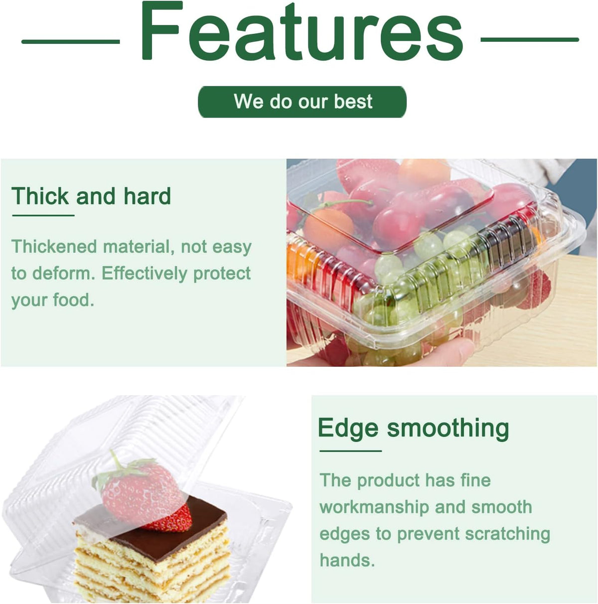 100 Pack Clear Plastic Square Hinged Food Container,Disposable Plastic To Go Containers with Clear Lids,Cake Slice